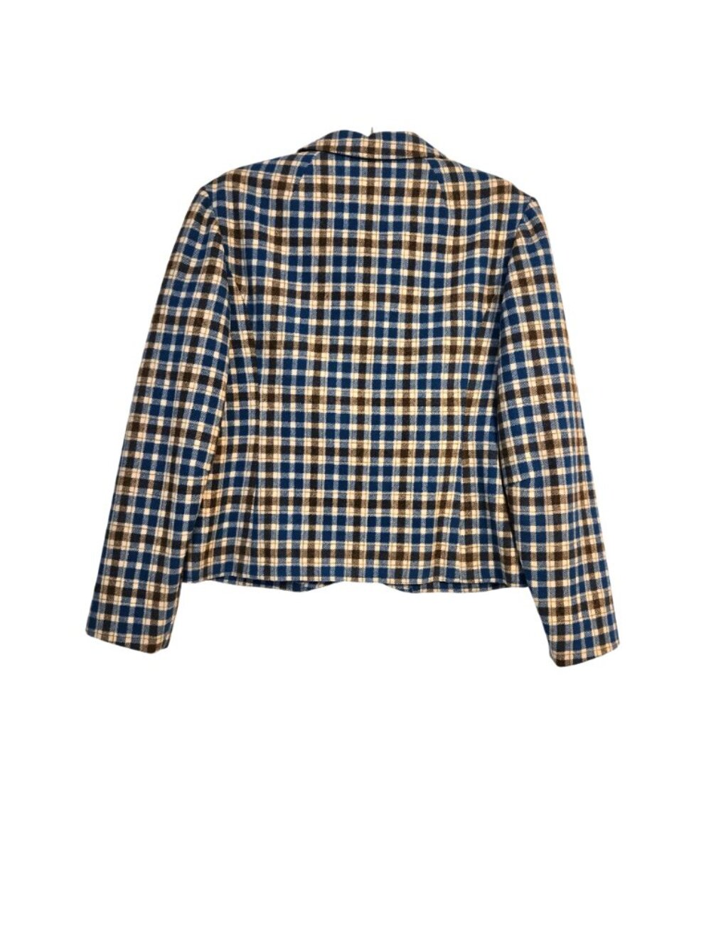 Vintage Pendleton Womens Cropped Blue Brown Plaid Blazer 100% Virgin Wool Sz. 14 - Picture 3 of 11